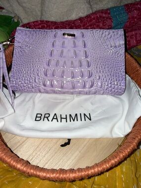 Brahmin Lilac Croc-Embossed Wristlet Clutch